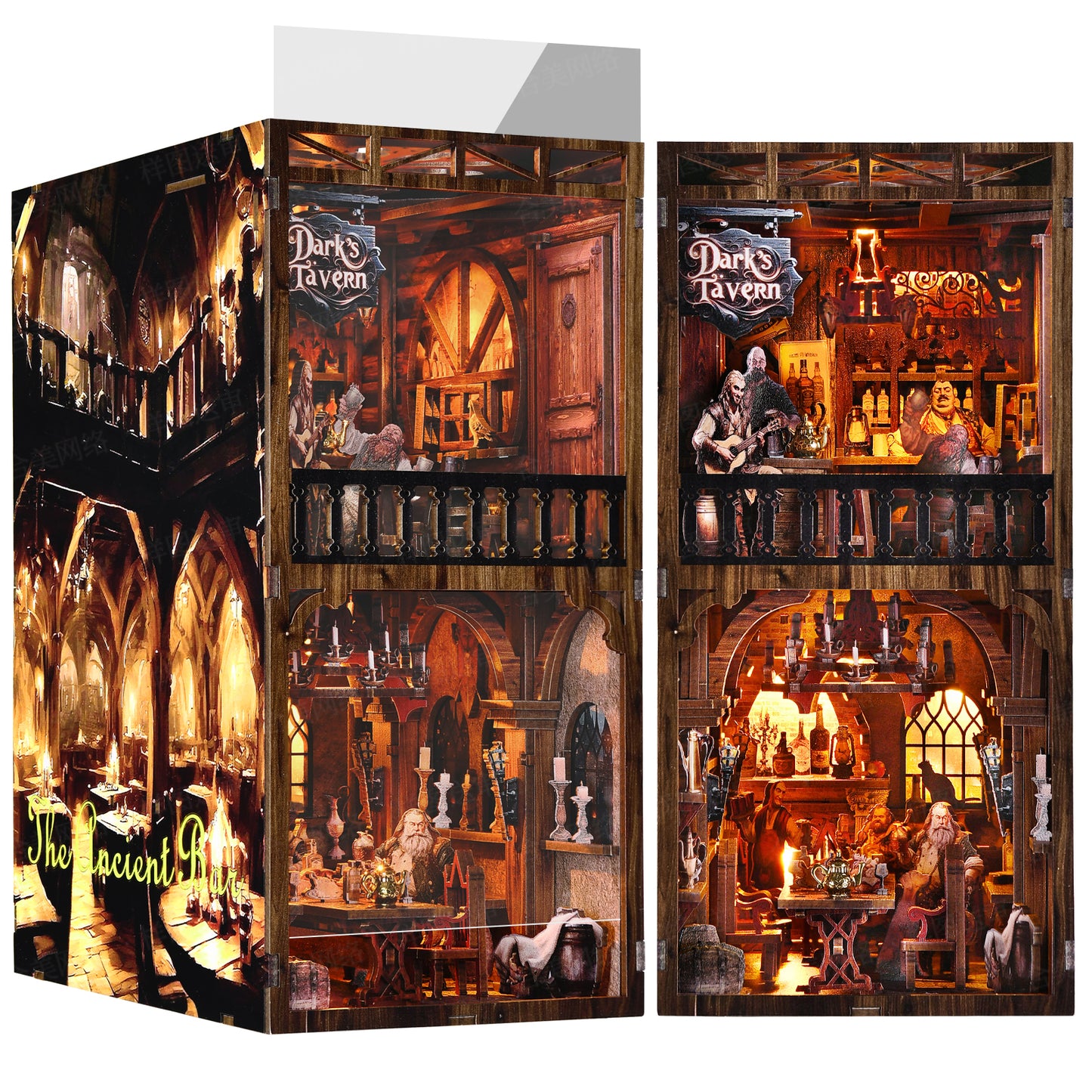 DIY Book Nook Kit, Book Nook Kits for Adults, 3D Wooden Puzzle Dollhouse Booknook Bookend, Miniature Model Building Bookshelf Insert Alley - The Ancient Bar
