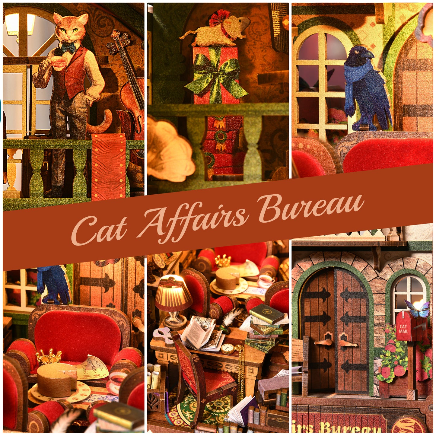 DIY Book Nook Kit, Book Nook Kits for Adults, 3D Wooden Puzzle Dollhouse Booknook Bookend, Miniature Model Building Bookshelf Insert Alley - Cat Affairs Bureau