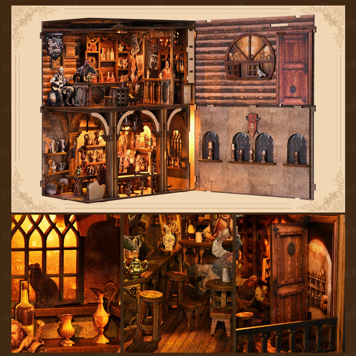 DIY Book Nook Kit, Book Nook Kits for Adults, 3D Wooden Puzzle Dollhouse Booknook Bookend, Miniature Model Building Bookshelf Insert Alley - The Ancient Bar