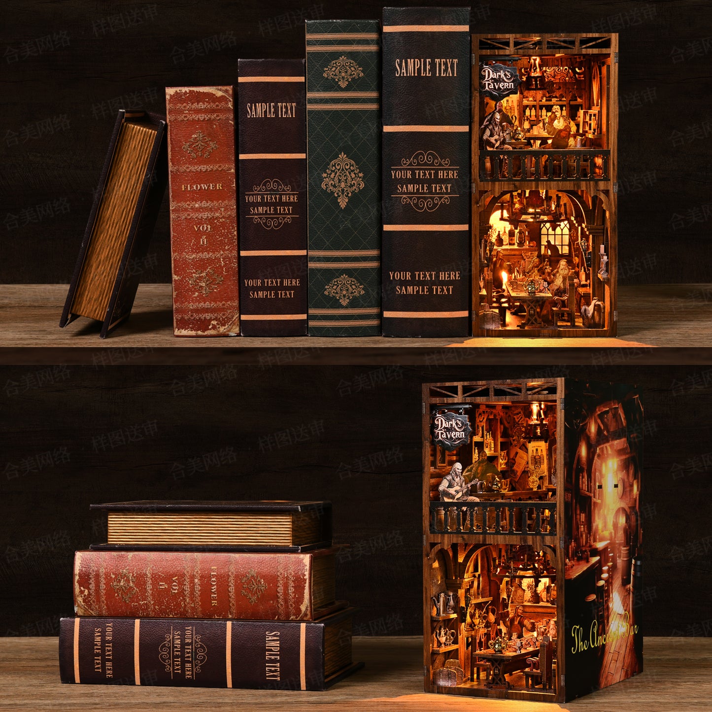 DIY Book Nook Kit, Book Nook Kits for Adults, 3D Wooden Puzzle Dollhouse Booknook Bookend, Miniature Model Building Bookshelf Insert Alley - The Ancient Bar