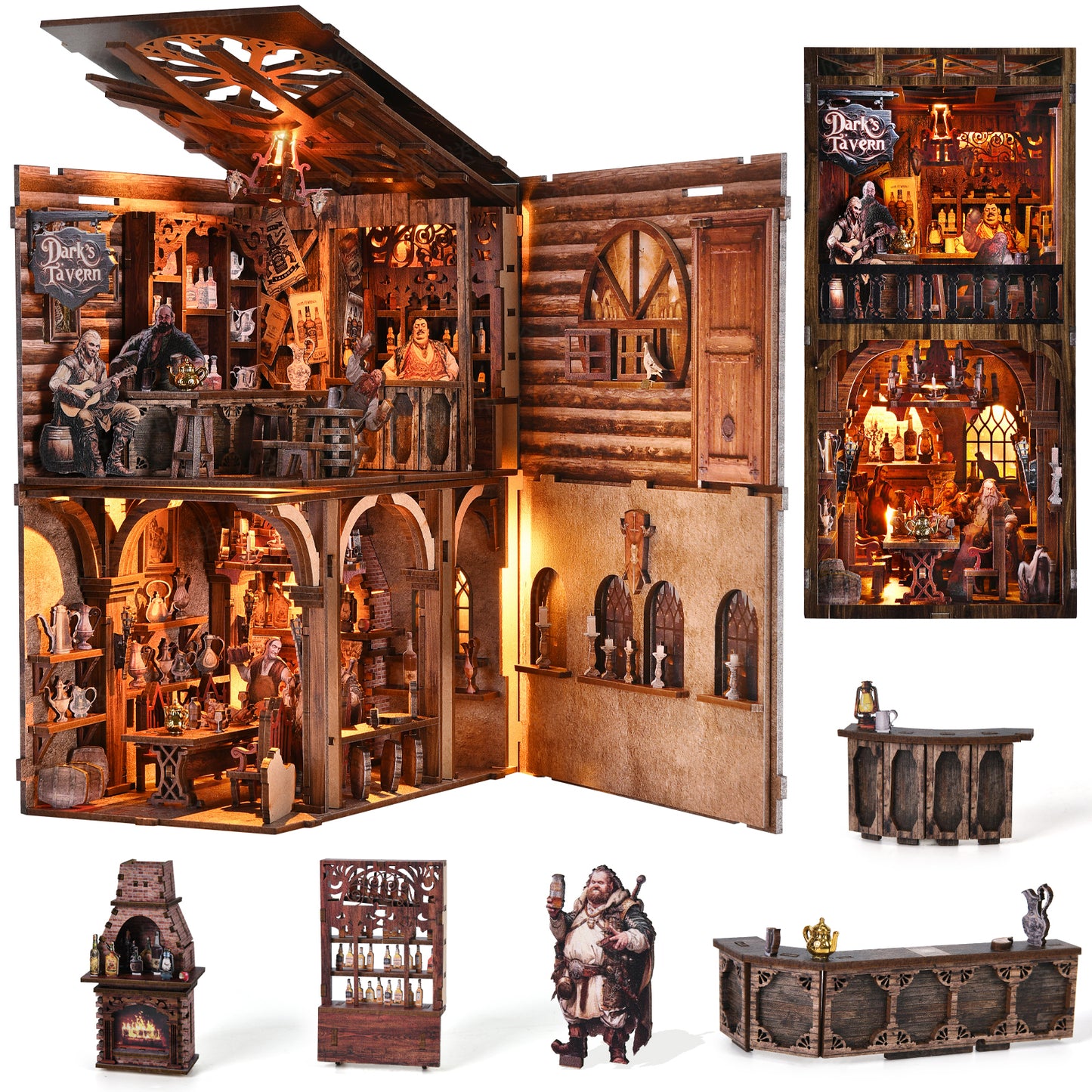 DIY Book Nook Kit, Book Nook Kits for Adults, 3D Wooden Puzzle Dollhouse Booknook Bookend, Miniature Model Building Bookshelf Insert Alley - The Ancient Bar