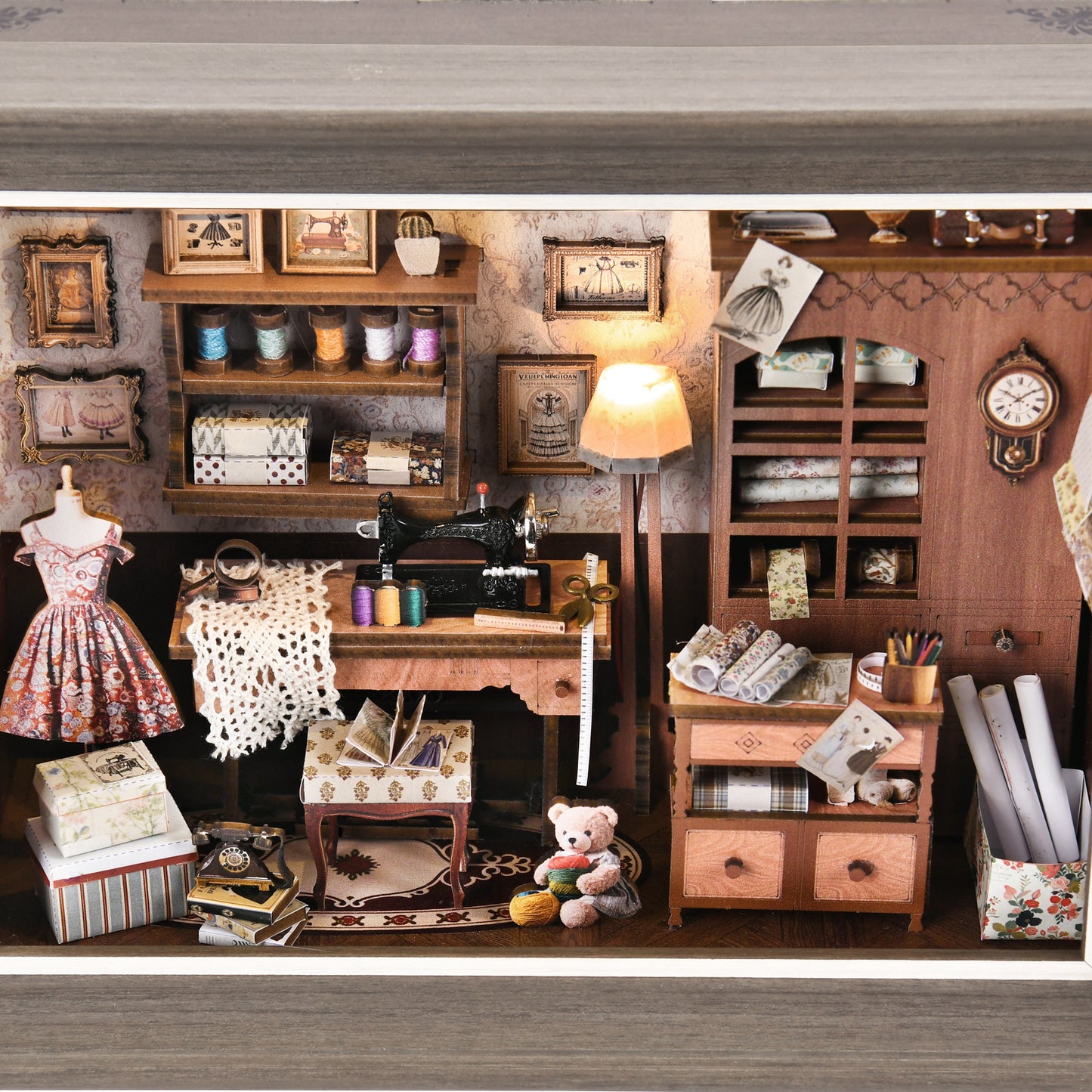 Book Nook Kit - 3D Wooden Puzzle with LED Switch Control & Wall-Mountable Frame,DIY Miniature House for Beginners,Bookshelf/Tabletop/Wall Decor for Craft Lovers,Dollhouse Gift (Lily Sewing Shop)