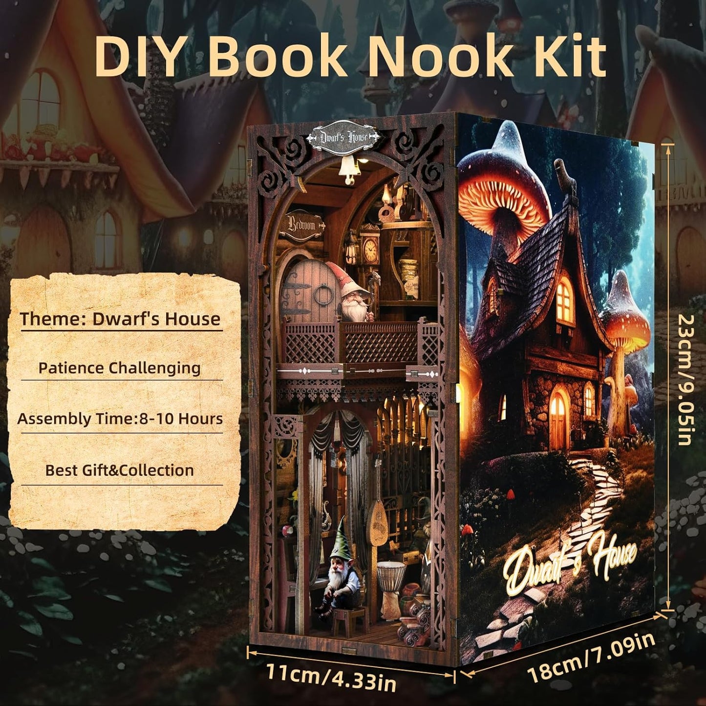 Book Nook Kit, Book Nook Kits for Adults DIY Booknook Model Build, DIY 3D Wooden Puzzle Bookend Booknook Bookshelf Insert Miniature Dollhouse Kit for Home Decoration