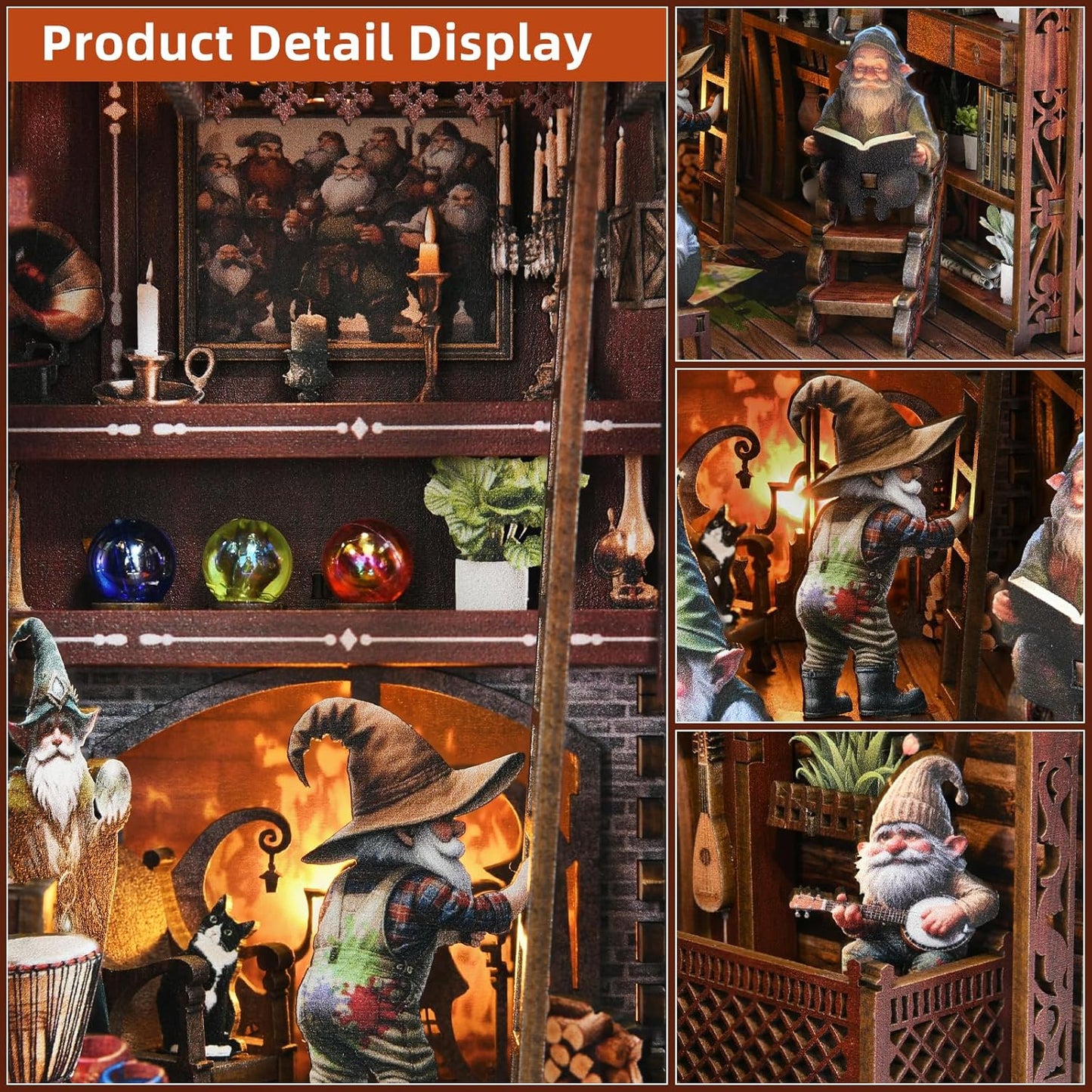 Book Nook Kit, Book Nook Kits for Adults DIY Booknook Model Build, DIY 3D Wooden Puzzle Bookend Booknook Bookshelf Insert Miniature Dollhouse Kit for Home Decoration