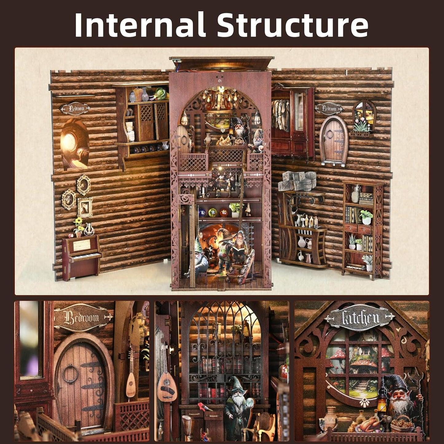 Book Nook Kit, Book Nook Kits for Adults DIY Booknook Model Build, DIY 3D Wooden Puzzle Bookend Booknook Bookshelf Insert Miniature Dollhouse Kit for Home Decoration