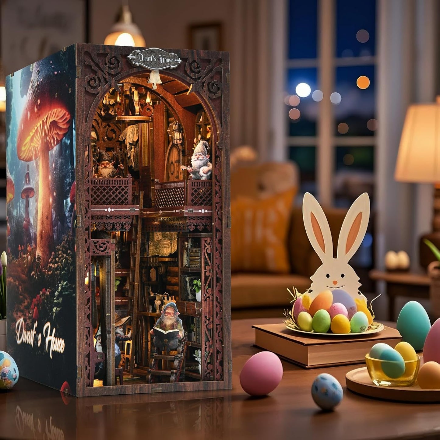 Book Nook Kit, Book Nook Kits for Adults DIY Booknook Model Build, DIY 3D Wooden Puzzle Bookend Booknook Bookshelf Insert Miniature Dollhouse Kit for Home Decoration