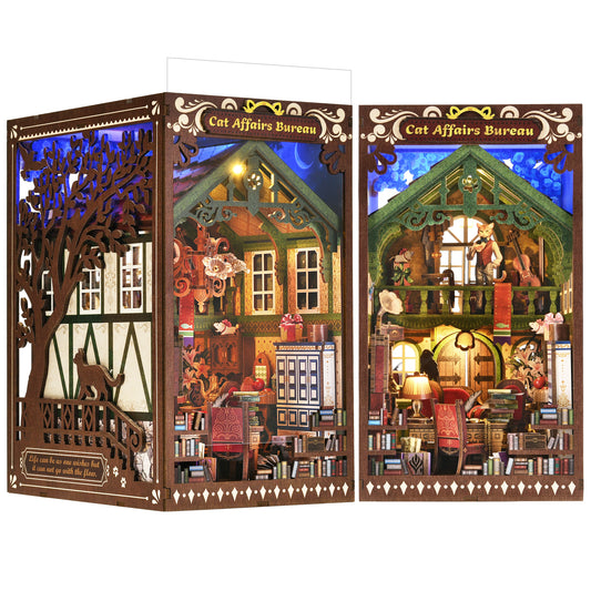 DIY Book Nook Kit, Book Nook Kits for Adults, 3D Wooden Puzzle Dollhouse Booknook Bookend, Miniature Model Building Bookshelf Insert Alley - Cat Affairs Bureau