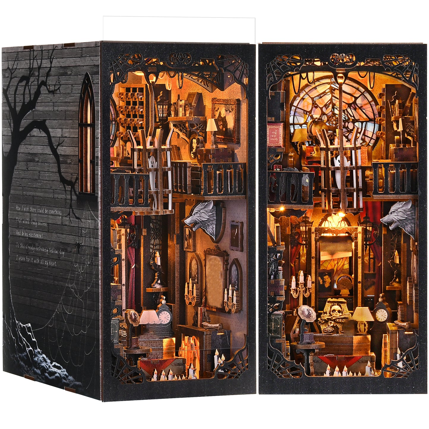 DIY Book Nook Kit, Miniature House Dollhouse Kit for Adult and Teens, Book Nook Kits for Adults, Booknook Bookend Alley Model Build with Dust Cover