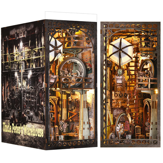 Book Nook Kit, DIY 3D Wooden Puzzle Bookend Booknook Miniature Doullhouse Kit for Bookshelf Decoration, Book Nook Kits for Adults DIY Booknook Model Build