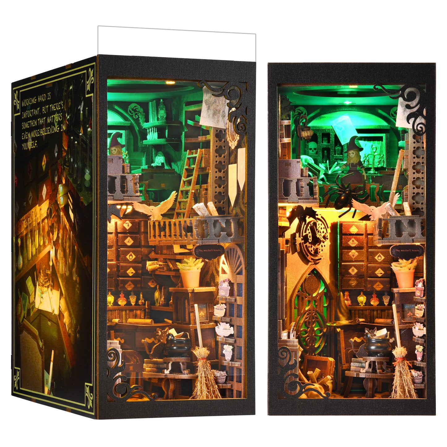 Book Nook Kit, DIY 3D Wooden Puzzle Booknook Bookend Model Miniature Dollhouse Kit, Book Nook Kits for Adults, Bookshelf Insert Alley Home Decor with LED Light