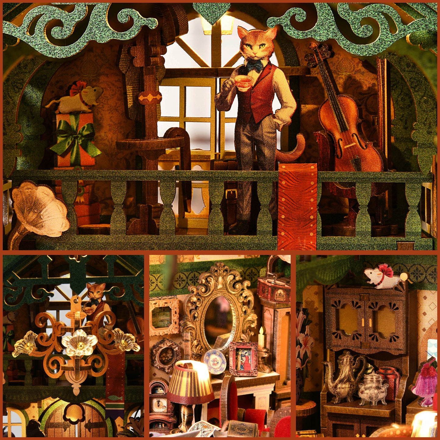 DIY Book Nook Kit, Book Nook Kits for Adults, 3D Wooden Puzzle Dollhouse Booknook Bookend, Miniature Model Building Bookshelf Insert Alley - Cat Affairs Bureau
