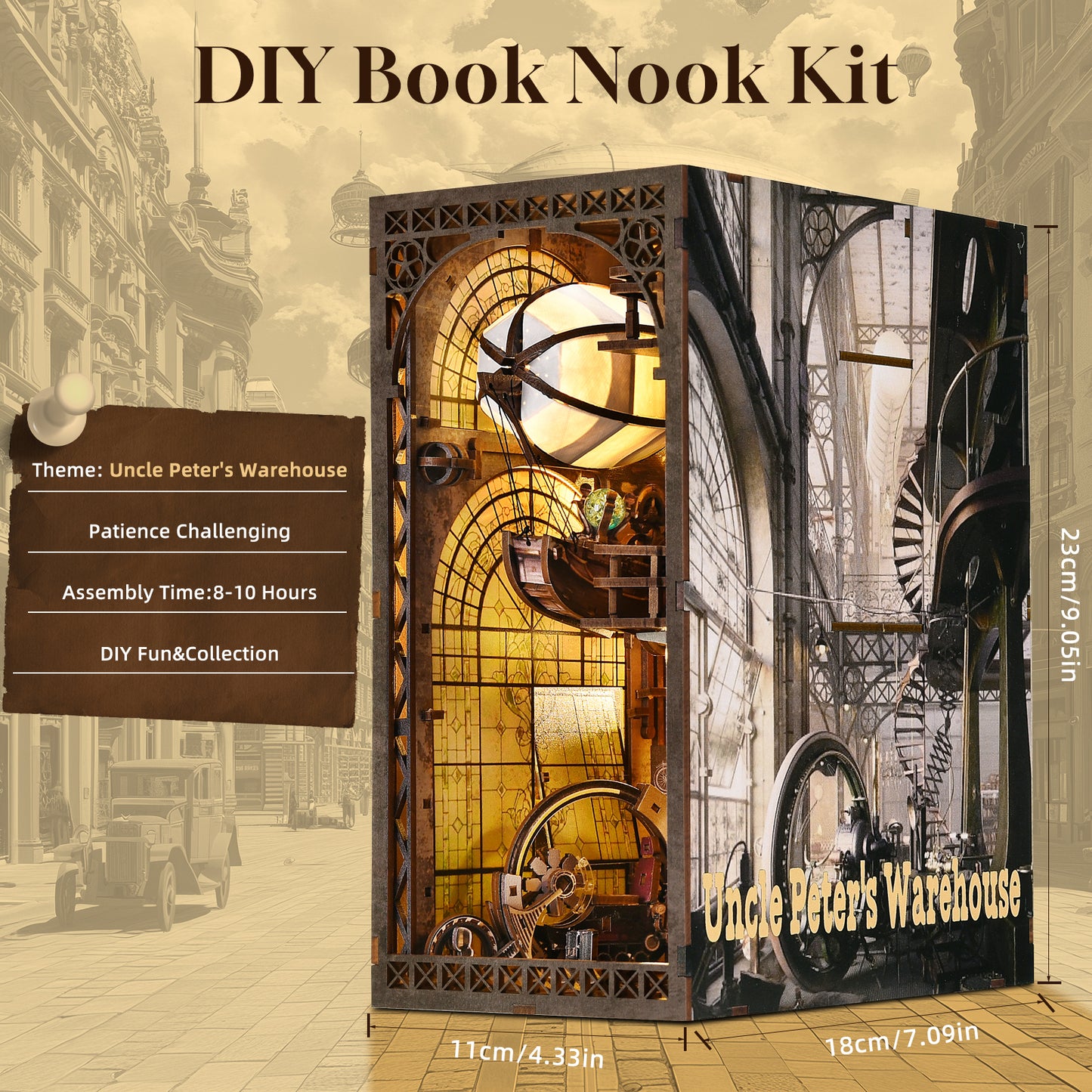 Book Nook Kit, DIY 3D Wooden Puzzle Bookend Booknook Miniature Doullhouse Kit for Bookshelf Decoration, Book Nook Kits for Adults DIY Booknook Model Build