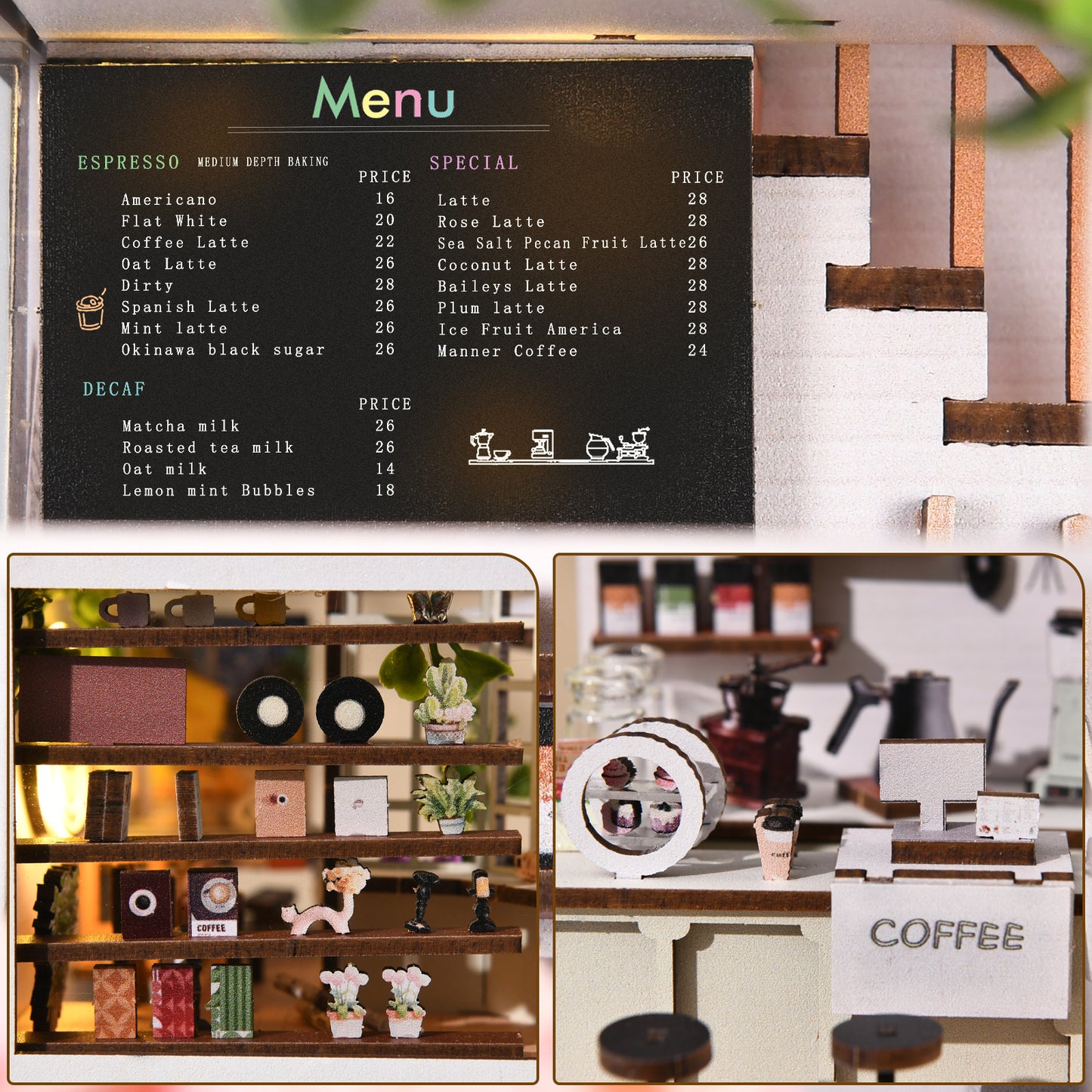 Book Nook Kit, Book Nook Kits for Adults,DIY Miniature Dollhouse Kit 3D Wooden Puzzle Booknook Bookend with LED Light,Coffee House