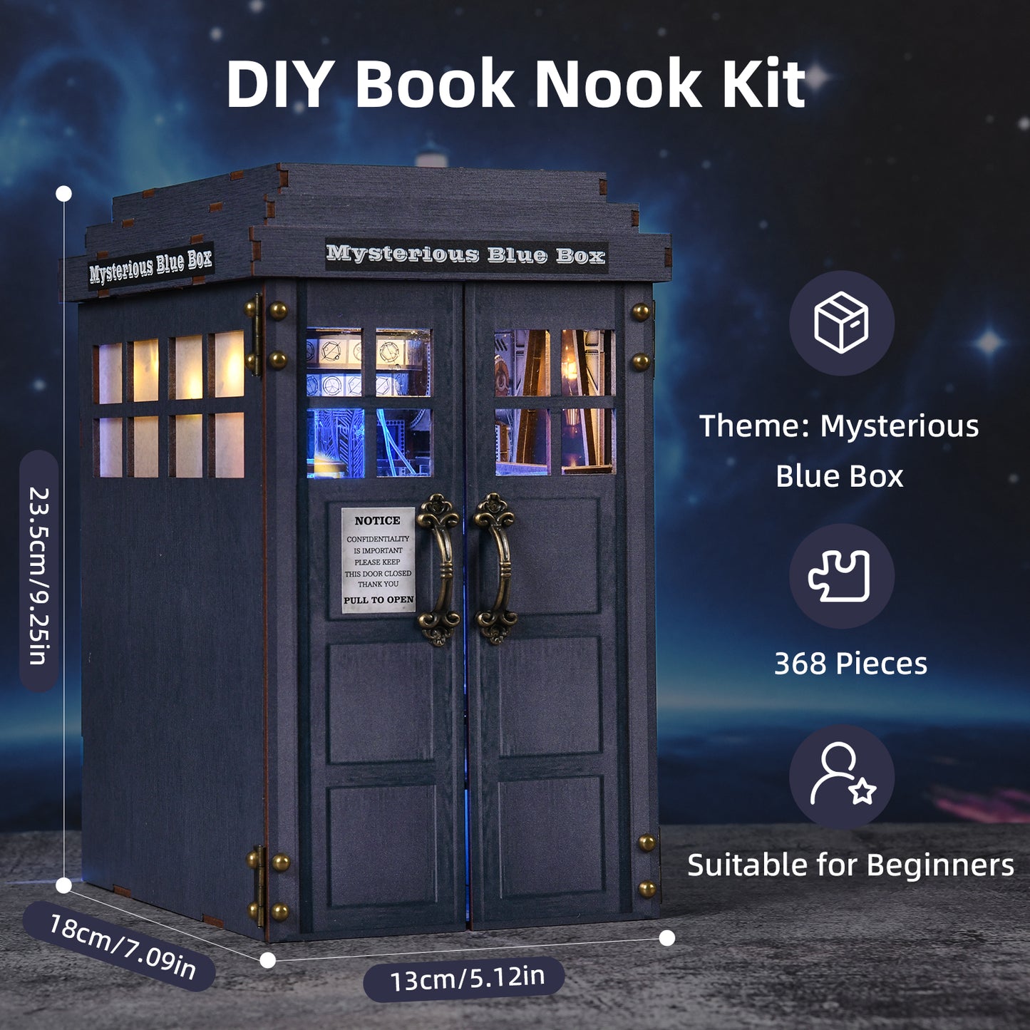 Book Nook Kit, DIY Miniature Dollhouse Kit for Adults and Teens, Booknook Tiny House Kit Bookshelf Decoration 3D Wooden Puzzle Bookend,Mysterious Blue Box