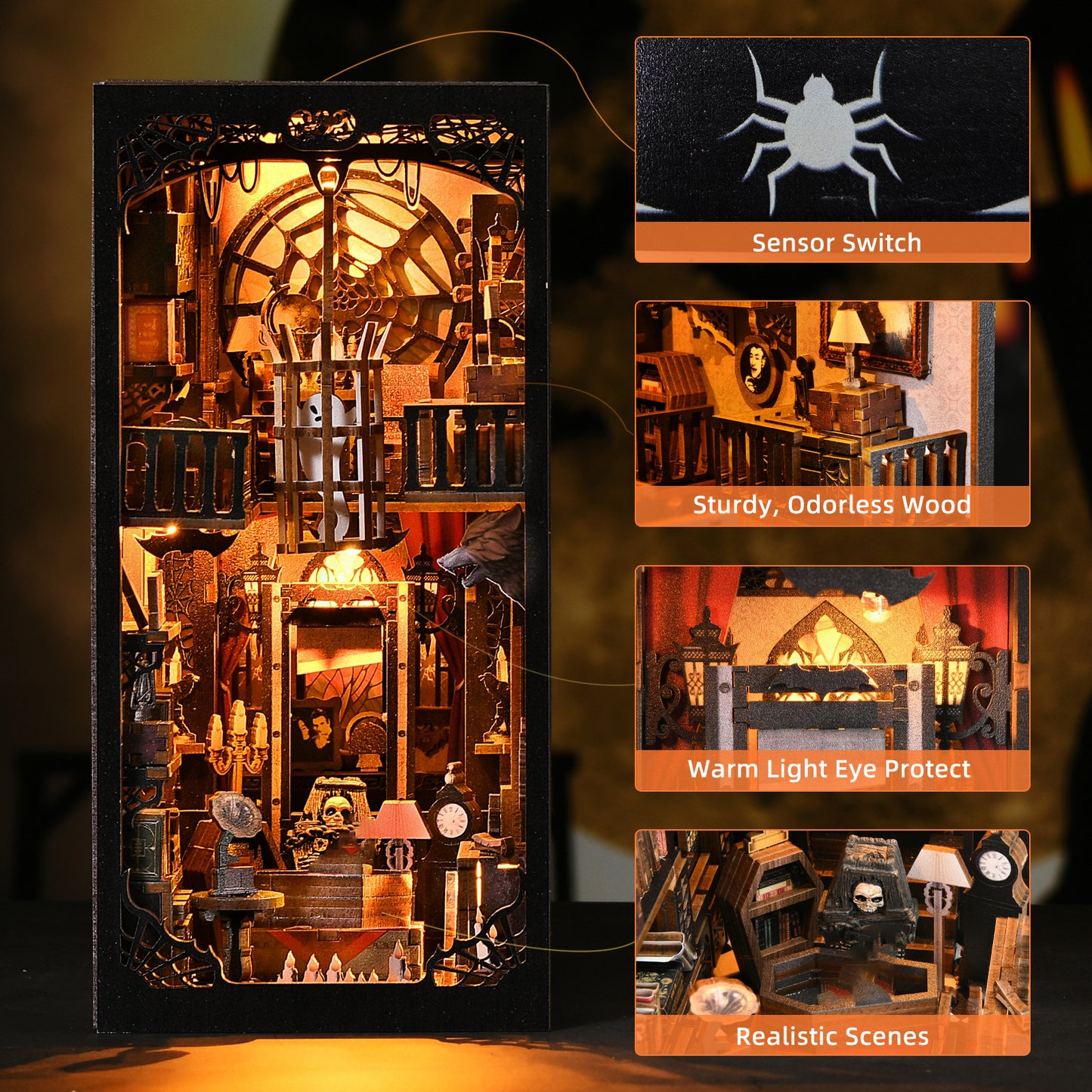 DIY Book Nook Kit, Miniature House Dollhouse Kit for Adult and Teens, Book Nook Kits for Adults, Booknook Bookend Alley Model Build with Dust Cover