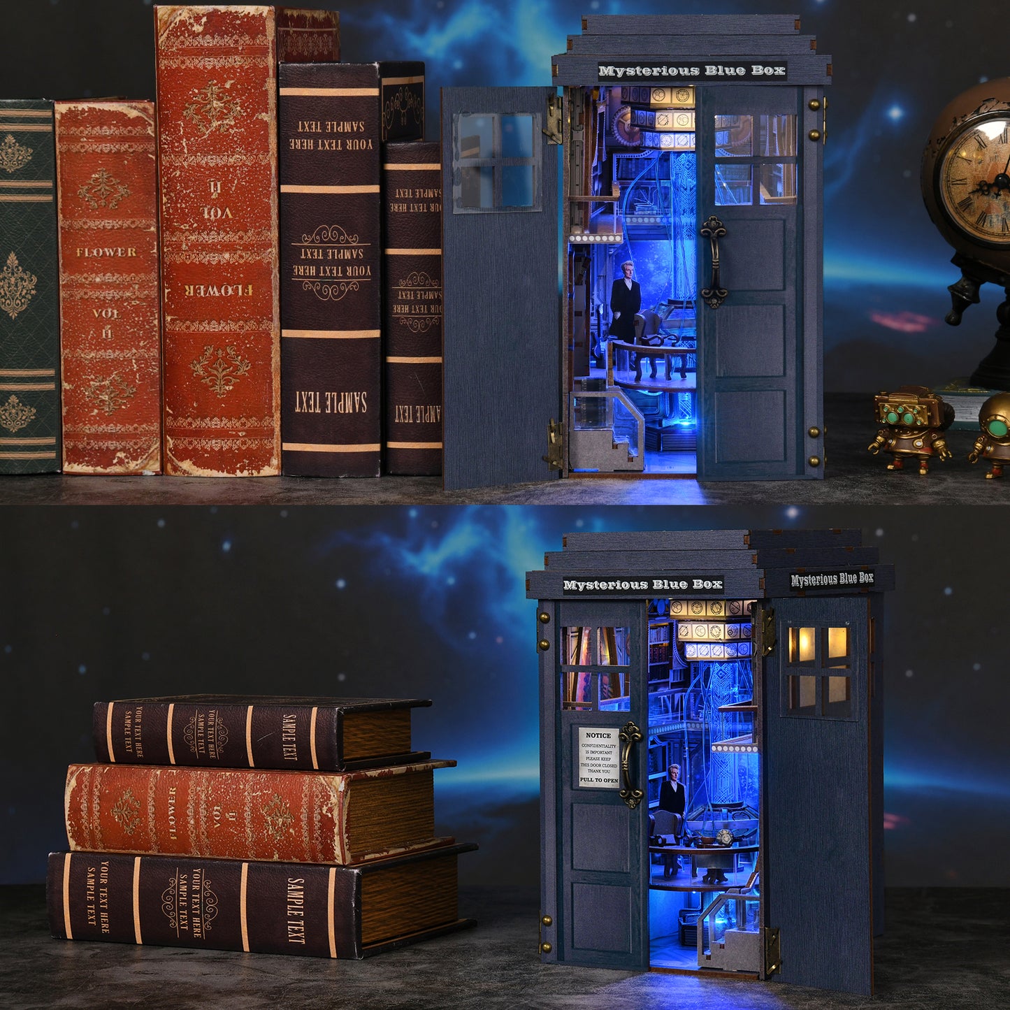 Book Nook Kit, DIY Miniature Dollhouse Kit for Adults and Teens, Booknook Tiny House Kit Bookshelf Decoration 3D Wooden Puzzle Bookend,Mysterious Blue Box