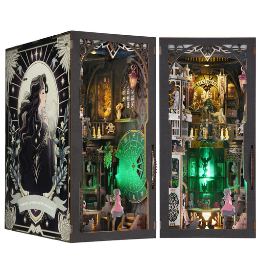 Book Nook DIY Kit, Miniature House Dollhouse Kit for Adult and Teens, Booknook Bookshelf Decor Alley Model Build with LED Light, 3D Wooden Puzzle - Tarot Divination