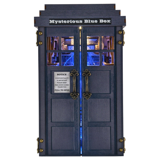 Book Nook Kit, DIY Miniature Dollhouse Kit for Adults and Teens, Booknook Tiny House Kit Bookshelf Decoration 3D Wooden Puzzle Bookend,Mysterious Blue Box