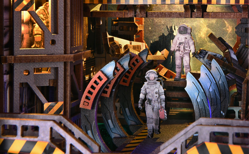 Dollhouse Kit for Adult and Teens, Book Nook Kits for Adults, Booknook Bookend Alley Model Build with Dust Cover,Interstellar Home