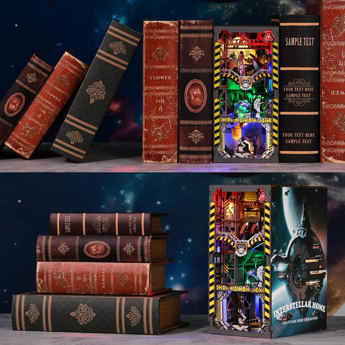 Dollhouse Kit for Adult and Teens, Book Nook Kits for Adults, Booknook Bookend Alley Model Build with Dust Cover,Interstellar Home