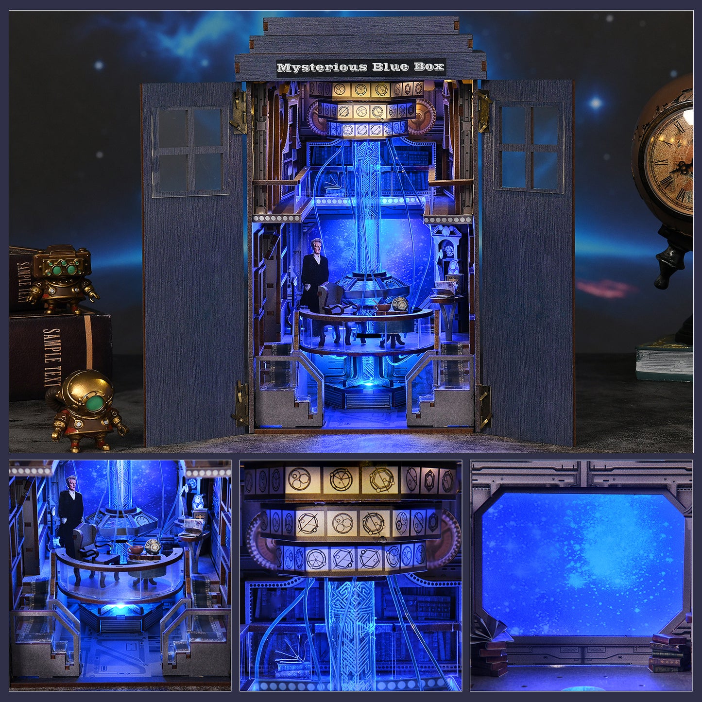 Book Nook Kit, DIY Miniature Dollhouse Kit for Adults and Teens, Booknook Tiny House Kit Bookshelf Decoration 3D Wooden Puzzle Bookend,Mysterious Blue Box