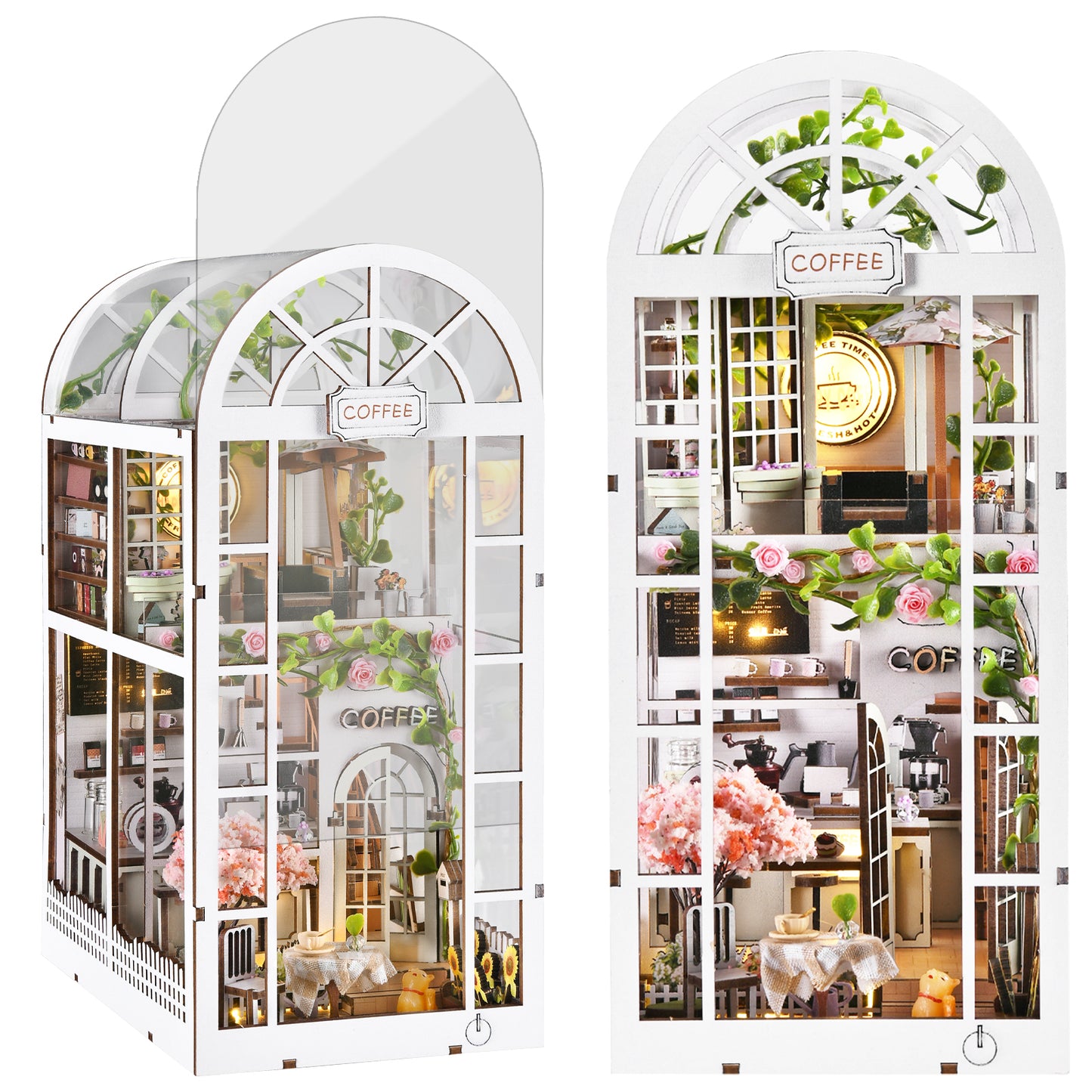 Book Nook Kit, Book Nook Kits for Adults,DIY Miniature Dollhouse Kit 3D Wooden Puzzle Booknook Bookend with LED Light,Coffee House